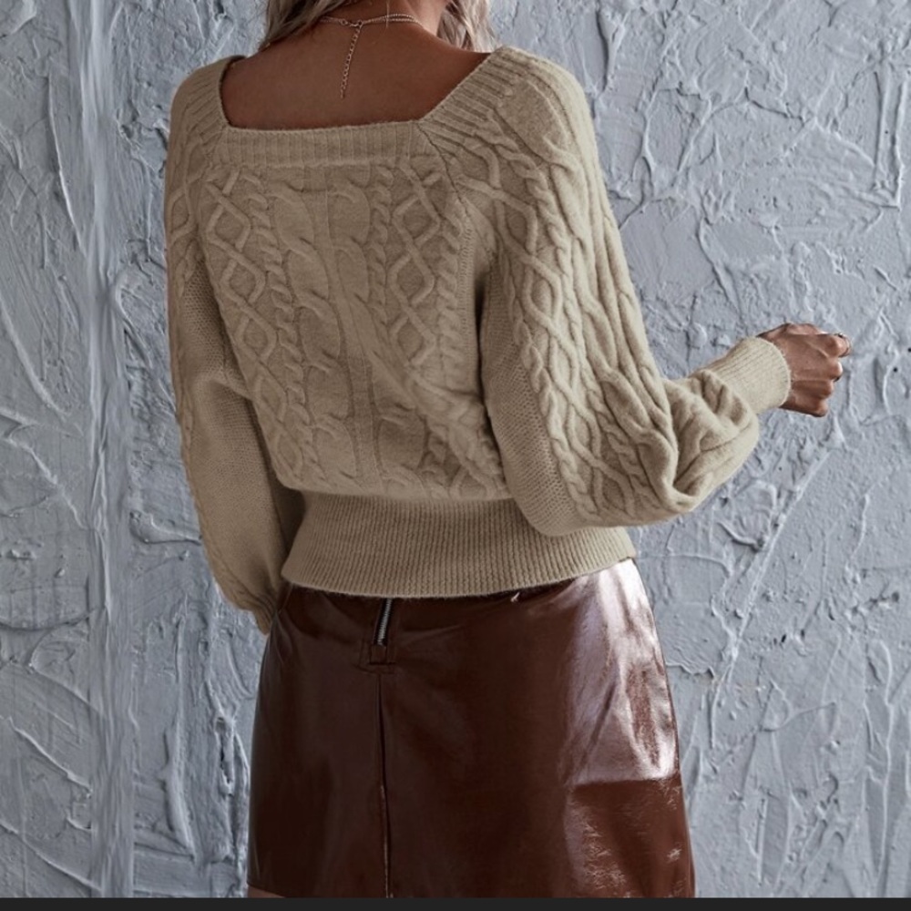 Khaki Cable Knit Long Sleeve Sweater One Size - Picture 3 of 3